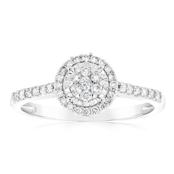 9ct White Gold 1/4 Carat Dimaond Halo Ring