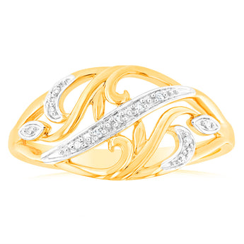 9ct Yellow Gold Diamond Ring with 11 Brilliant Cut Diamonds