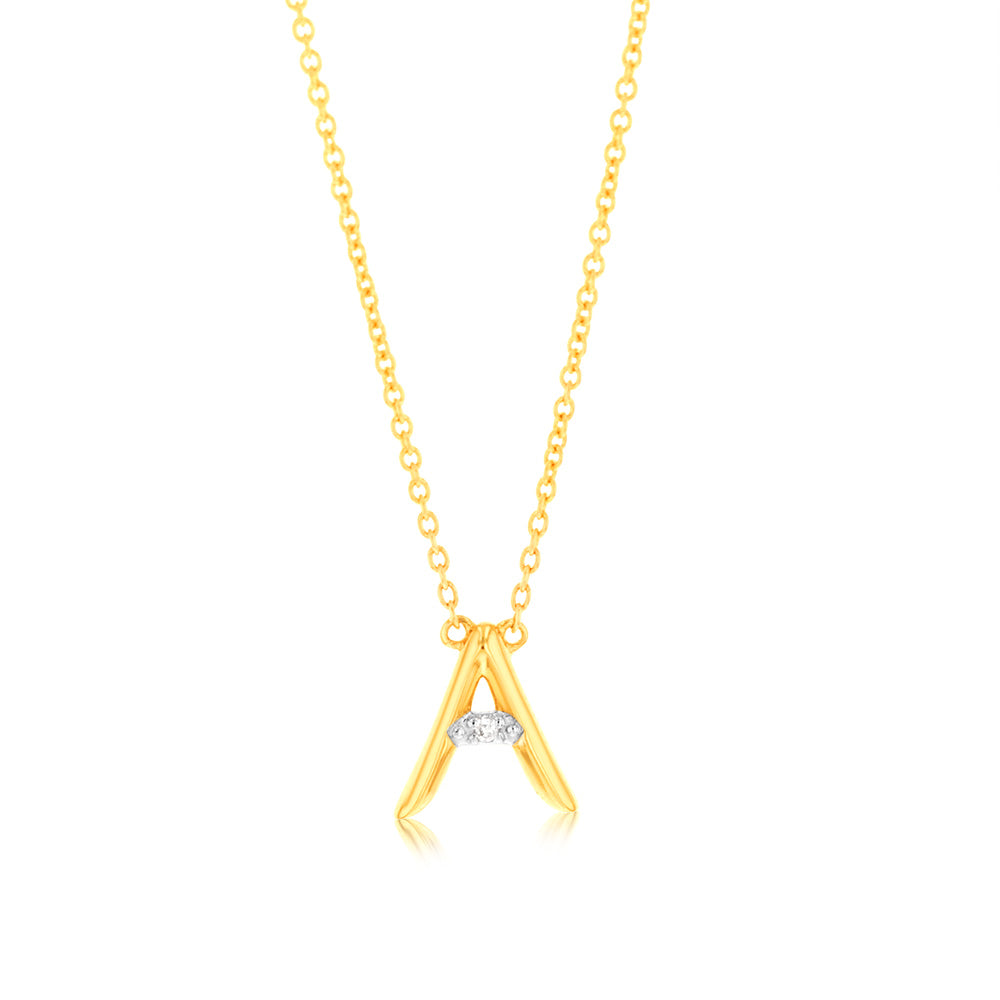 Initial A Diamond Pendant in 9ct Yellow Gold