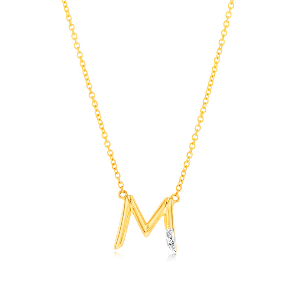 Initial M Diamond Pendant in 9ct Yellow Gold