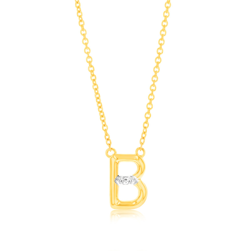 Initial B Diamond Pendant in 9ct Yellow Gold