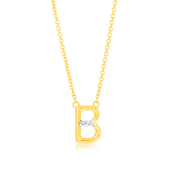 Initial B Diamond Pendant in 9ct Yellow Gold