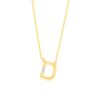 Initial D Diamond Pendant in 9ct Yellow Gold