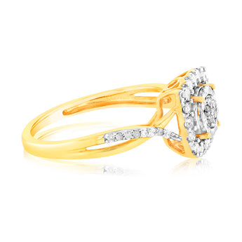 1/3 Carat Diamond Cushion Shaped Ring in 10ct Yellow Gold