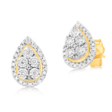 Load image into Gallery viewer, 1/6 Carat Diamond Pear Stud Earrings in 9ct Yellow Gold