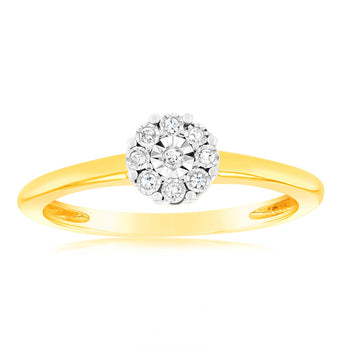 9ct Yellow Gold Diamond Ring with 9 Brilliant Cut Diamonds