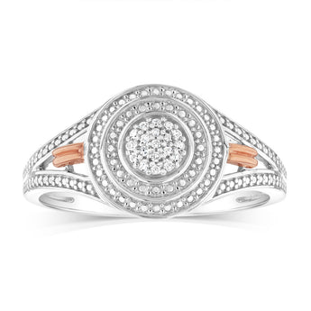Sterling Silver & 9ct Yellow Gold Diamond Ring with 19 Brilliant Cut Diamonds