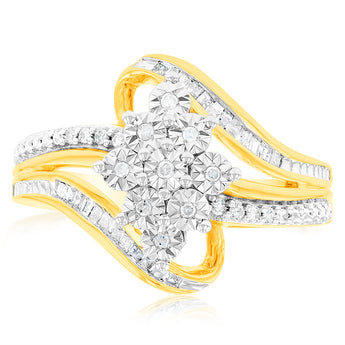 10ct Yellow Gold Diamond Ring With 0.18 Carat Of Diamonds