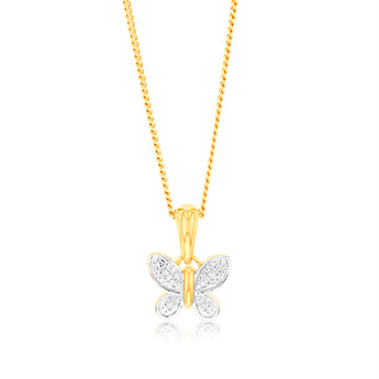 9ct Yellow Gold Butterfly Pendant in 8 Diamonds