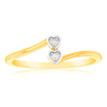 2Heart Shaped Diamond Ring in 9ct Yellow Gold