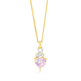 9ct Yellow Gold Heart Shaped Created Sapphire & Diamond Pendant