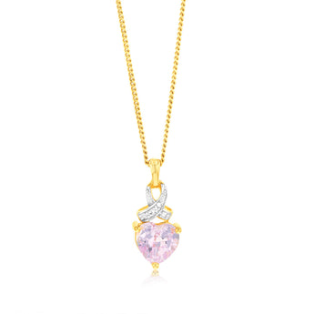 9ct Yellow Gold Heart Shaped Created Sapphire & Diamond Pendant