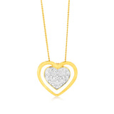 Gold Plated Sterling Silver Double Heart 0.05Ct Diamond Pendant
