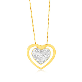 Gold Plated Sterling Silver Double Heart 0.05Ct Diamond Pendant