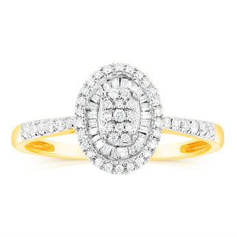 9ct Yellow Gold Oval Shaped Ring in 0.30 Carat Natural Diamonds
