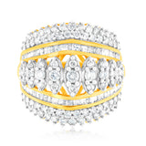 10ct Yellow Gold 2 Carat Diamond Ring with Taper and Round Brilliant Cut Diamonds