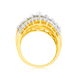 10ct Yellow Gold 2 Carat Diamond Ring with Taper and Round Brilliant Cut Diamonds