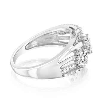 Sterling Silver 1/5 Carat Diamond Flower Shape Wrapped Around Ring