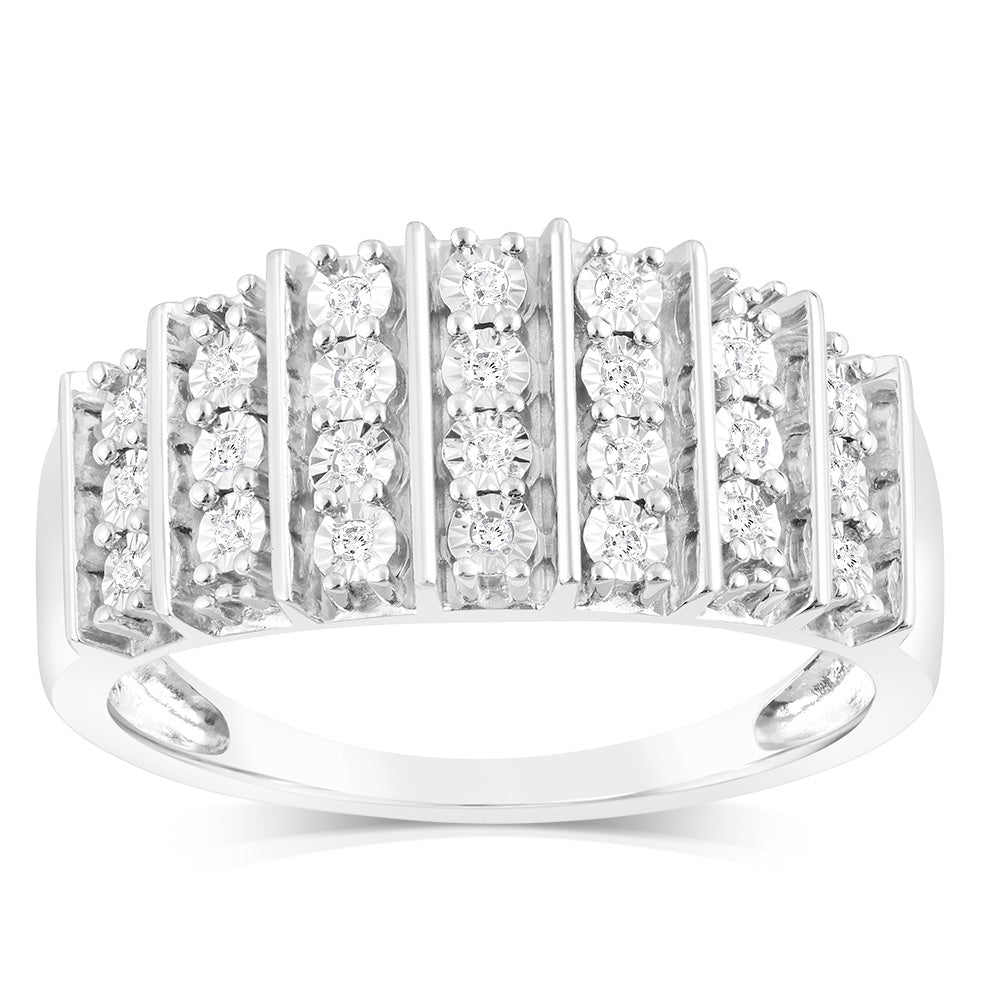 Sterling Silver 1/10 Carat Diamond Ring With 24 Round Brilliant Cut Di