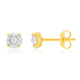 Gold Plated Sterling Silver 1/10 Carat Diamond Stud Earrings