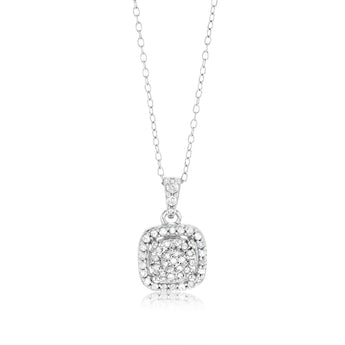 Sterling Silver 1/5 Carat Natural Diamond Cushion Shaped Pendant on 46cm Chain