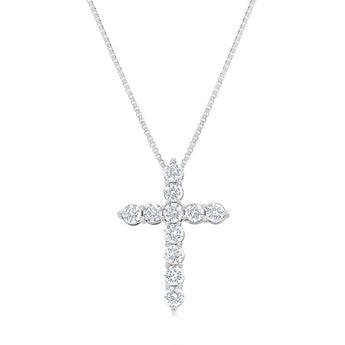 14ct White Gold 1.90 Carat Diamond Cross Pendant with Round Brilliant Cut Diamond on 45cm Chain