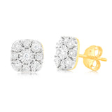 9ct Yellow Gold Diamond Stud Earrings with 18 Brilliant Cut Diamonds