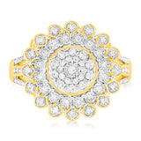 9ct Yellow Gold 1/4 Carat Diamond Ring with 91 Round Brilliant Cut Diamonds in Disc Setting