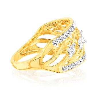 9ct Yellow Gold 1/10 Carat Diamond Ring set with 55 Round Brilliant Cut Diamonds in Disc Setting