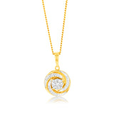9ct 3-Tone 1/10 Carat Diamond Swirl Pendant with 28 Round Brilliant Diamonds in White, Rose and Yellow Gold
