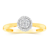 9ct Yellow Gold 1/7 Carat Diamond Cluser Halo Ring