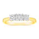 9ct Yellow Gold 1/4 Carat Diamond Trilogy Ring