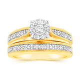 9ct Yellow Gold Cushion Shaped Bridal Ring Set in 0.30 Carat Natural Diamonds