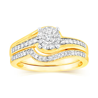 9ct Yellow Gold 1/3 Carat Diamond 2-Ring Bridal Set