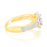 1/3 Carat Diamond Halo Ring with Split Shank in 9ct Yellow Gold