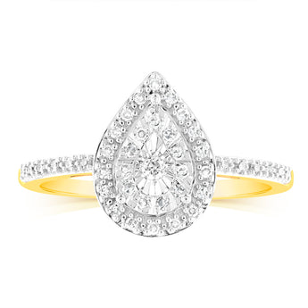 9ct Yellow Gold Pear Shaped Ring in 1/7 Carat Natural Diamonds