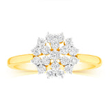 9ct Yellow Gold Flower Shaped Ring in 05 Points Natural Diamonds