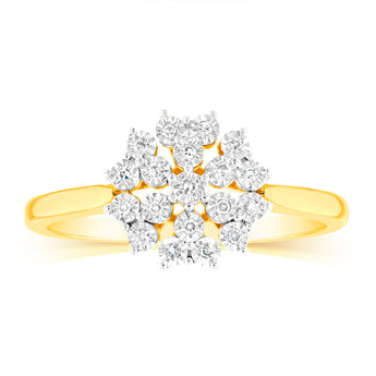 9ct Yellow Gold Flower Shaped Ring in 05 Points Natural Diamonds