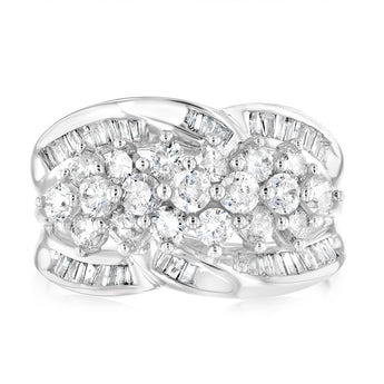 10ct White Gold 1.4 Carat Diamond Ring with Round Brilliant and Tapered Baguette Diamonds
