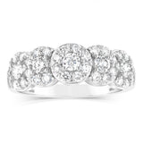 14ct White Gold 0.95 Carat Diamond Ring with 5 Round Brilliant Cut Diamonds Surrounded by Diamond Halos
