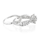 14ct White Gold 1.95 Carat Diamond Halo Bridal 2 Ring set with Brilliant Cut Diamonds