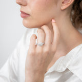 14ct White Gold 1 Carat Brilliant Cut Diamond Solitaire Ring with Double Diamond Halo and Diamond Split Shank
