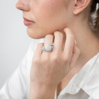 14ct White Gold 1.95 Carat Diamond Halo Bridal 3 Ring set with Brilliant Cut Diamonds