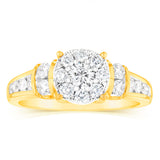 14ct Yellow Gold 1 Carat Brilliant Cut Diamond Halo Solitaire Ring