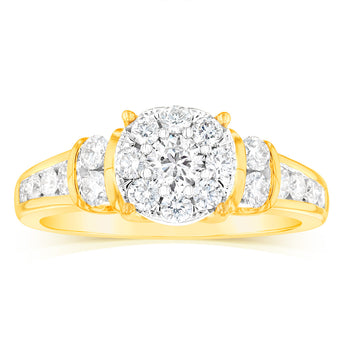 14ct Yellow Gold 1 Carat Brilliant Cut Diamond Halo Solitaire Ring
