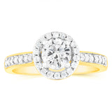 14ct Yellow Gold 1 Carat Brilliant Cut Diamond Halo Solitaire Ring with Diamonds on Shank