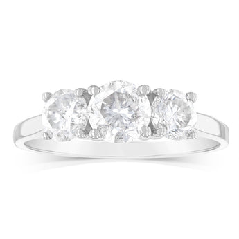 14ct White Gold 1.5 Carat Diamond Trilogy Ring with 3 Round Brilliant Cut Diamonds