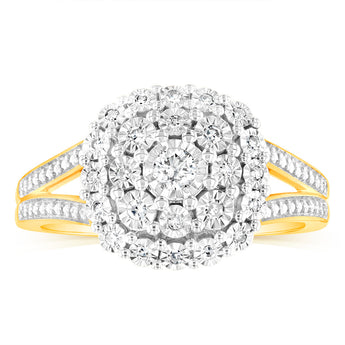 9ct Yellow Gold Cushion Shaped Ring in 1/5 Carat Natural Diamonds