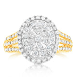 1 Carat Diamond Oval Shaped Ring in 9ct Yellow Gold & Sterling Silver