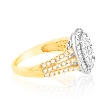 1 Carat Diamond Oval Shaped Ring in 9ct Yellow Gold & Sterling Silver